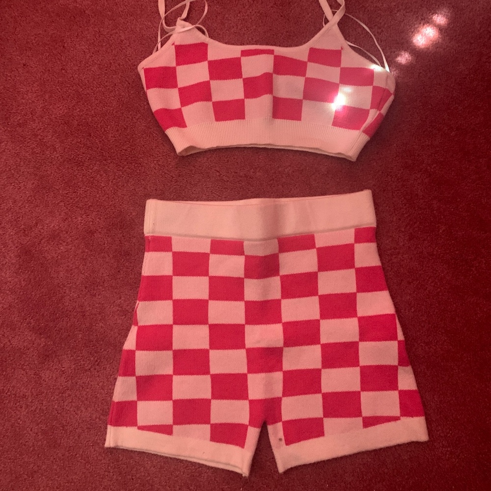 Pink and White Checkered Short Set